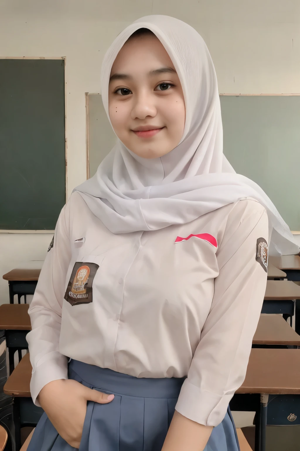cute beautiful Indonesian High school girl , (white hijab), young, seragamsmahijab, school, full body ,realistic, photorealistic, photo-realistic:1.37, (best quality,8k,highres,masterpiece:1.2),ultra-detailed,HDR,UHD,studio lighting,extreme detail description,professional,vivid colors