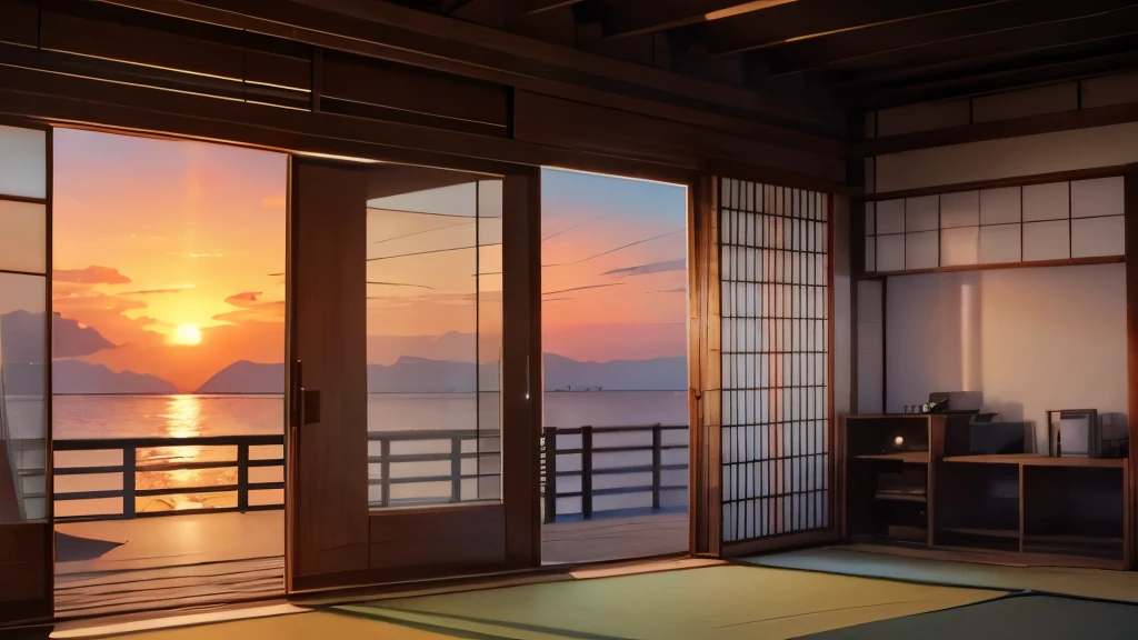 The sunset at the end of summer, the sunset seen from the Japanese-style room, the first star shining in the evening sky,