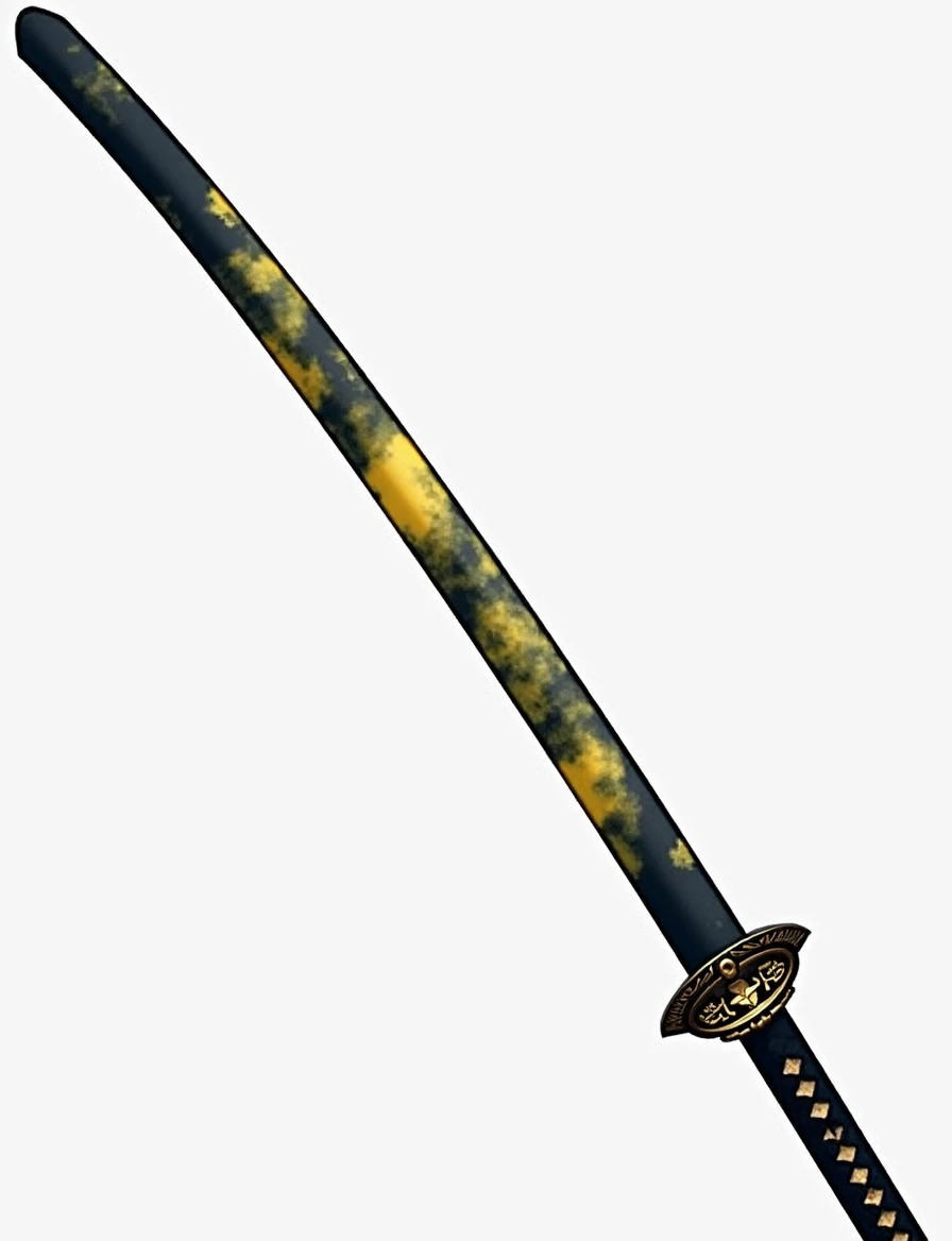 A yellow katana without a person, just the katana