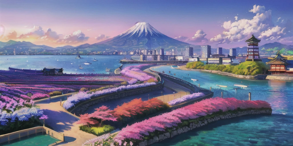 Ultrarealistic, pop'art, le plus beau paysage d'une ville dans le style japonais, Coastal