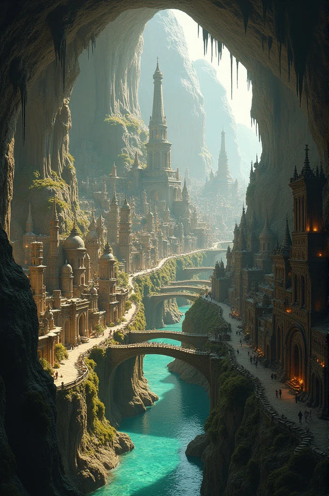 City inside a realistic cave