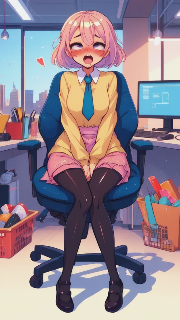 (1 girl, shiny fabric, office lady, pantyhose, blushing, 1girl, blushing, moaning, ahegao:1.10), tight clothing, masterpiece, masterpiece, best quality, illustration, full body, city