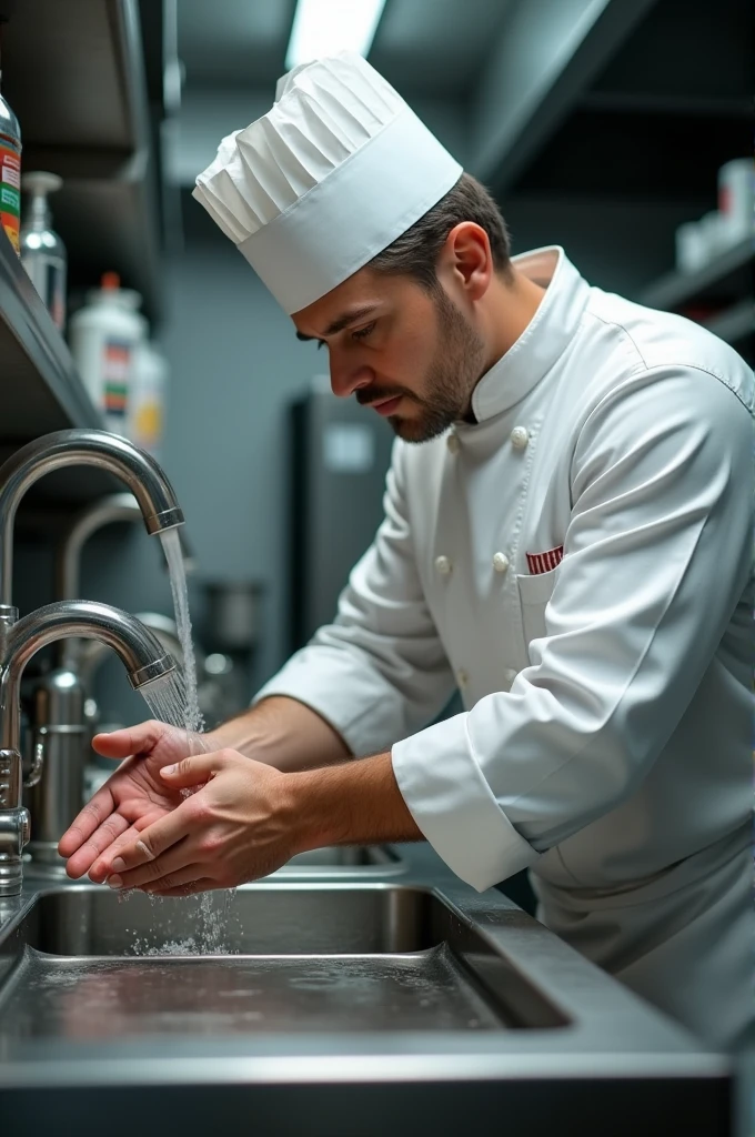 A cook washing his hands