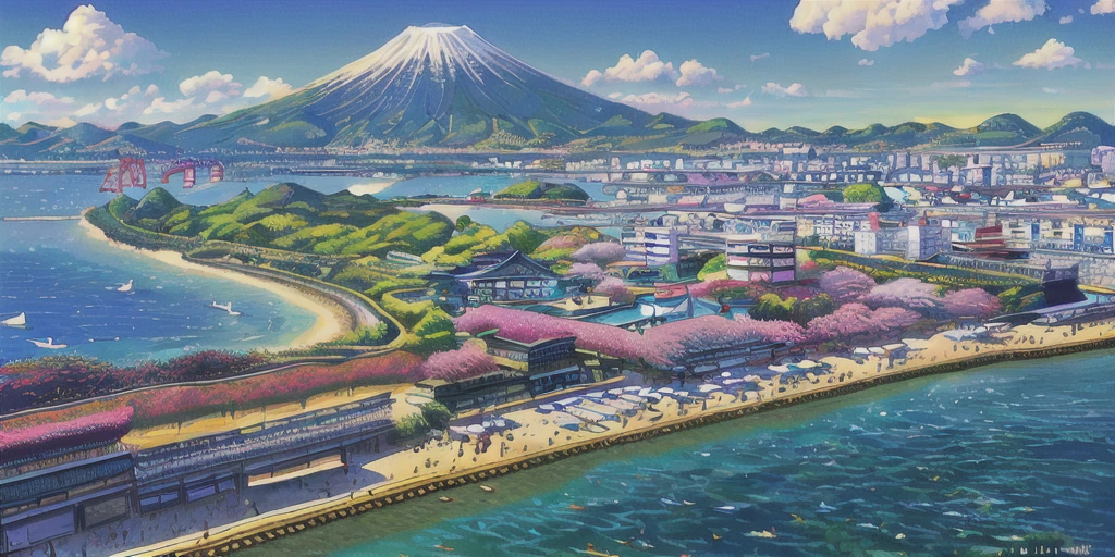 Ultrarealistic, pop'art, le plus beau paysage d'une ville dans le style japonais, Coastal