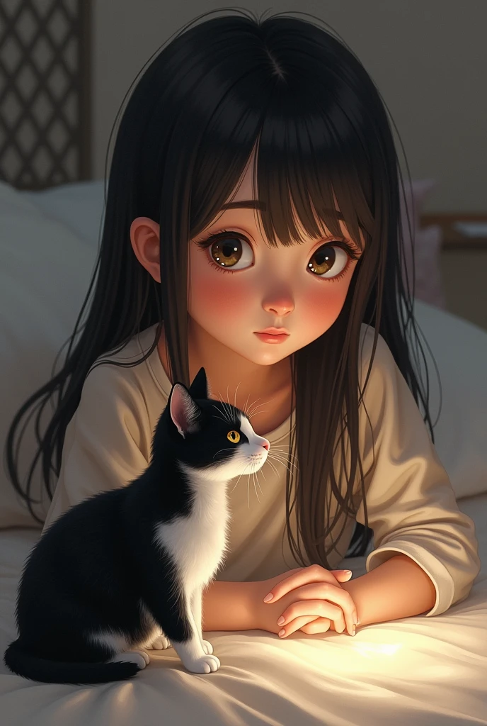 13 year old girl with a black and white cat