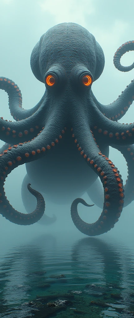 high resolution, best quality, giant monster, a huge octopus, bright eyes, with orange pincers.