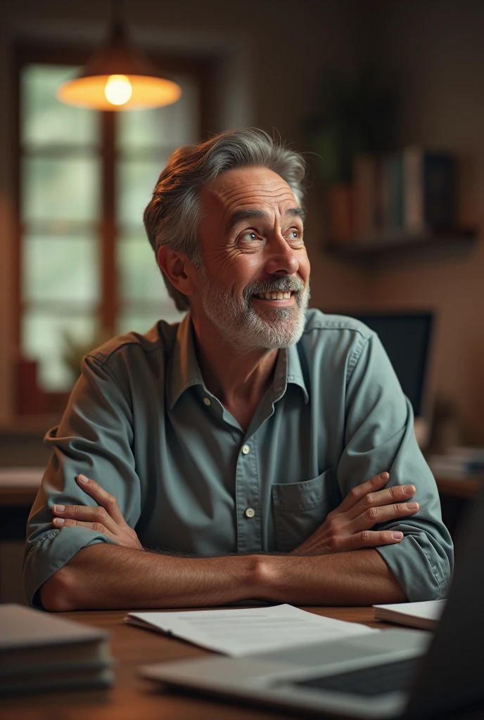 A man somewhat happy to have an idea