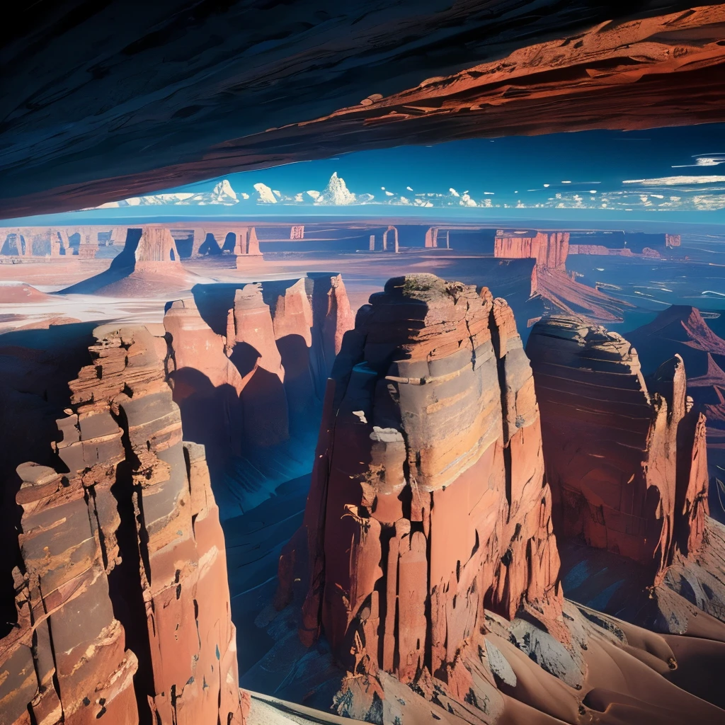 mountains with a large rock formation in the middle of them, a digital rendering by Carl Rahl, flickr, naive art, chiseled formations, epic land formations, beautiful new mexico landscape, incredibly beautiful, layers of strata, amazing color photograph, wyoming, oklahoma, dramatic earth colors, “ aerial view of a mountain, red peaks in the background, photorealist