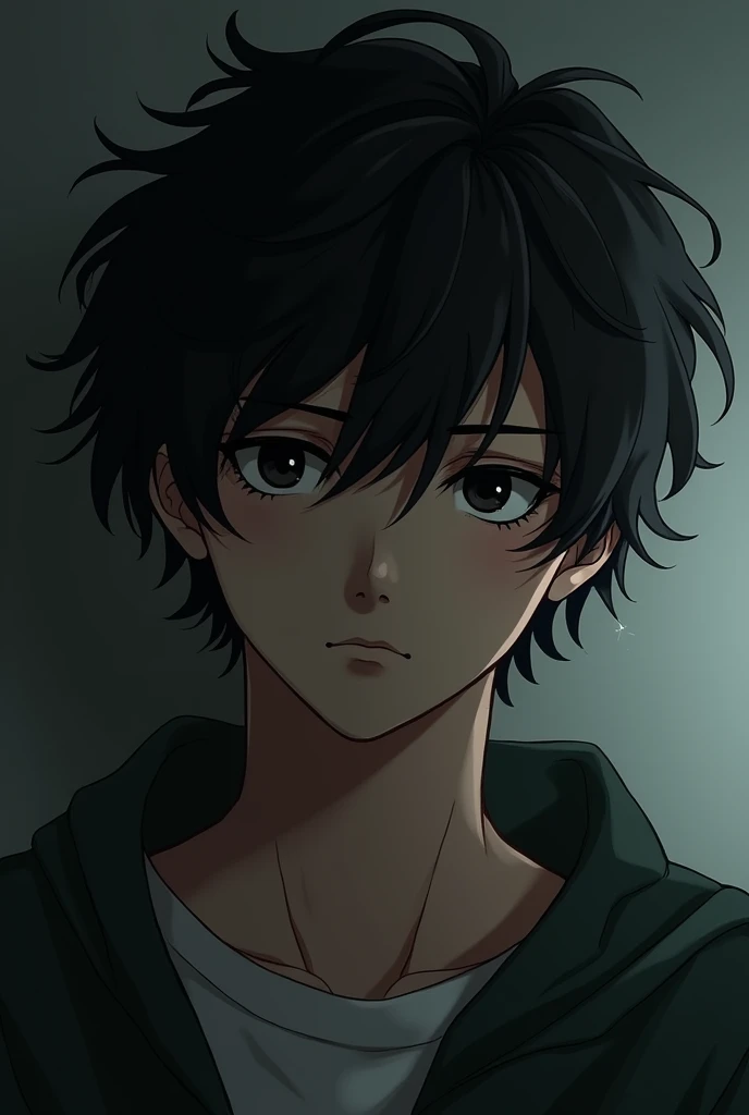 man, I have curly black hair, about shoulder length., Honey-colored skin, evangelion, Introvert, Dark circles under the eyes, Still face, composed, I don't like people, Sleep deprivation, black eyes, Age 18, Small eyes