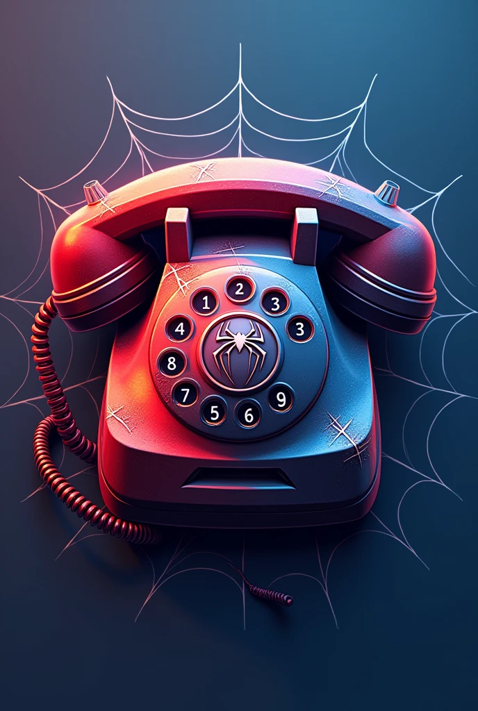 Create a dialer icon inspired by Spider-Man, featuring a vibrant red and blue color scheme with web patterns. The design should include subtle spiderweb motifs in the background, with a stylized phone handset or keypad in the foreground. Incorporate the Spider-Man logo or spider symbol subtly within the design, ensuring that it aligns with the overall theme. The icon should have a modern and sleek look, with a dynamic and energetic feel, capturing the essence of the Spider-Man character while remaining functional and easily recognizable as a dialer icon.