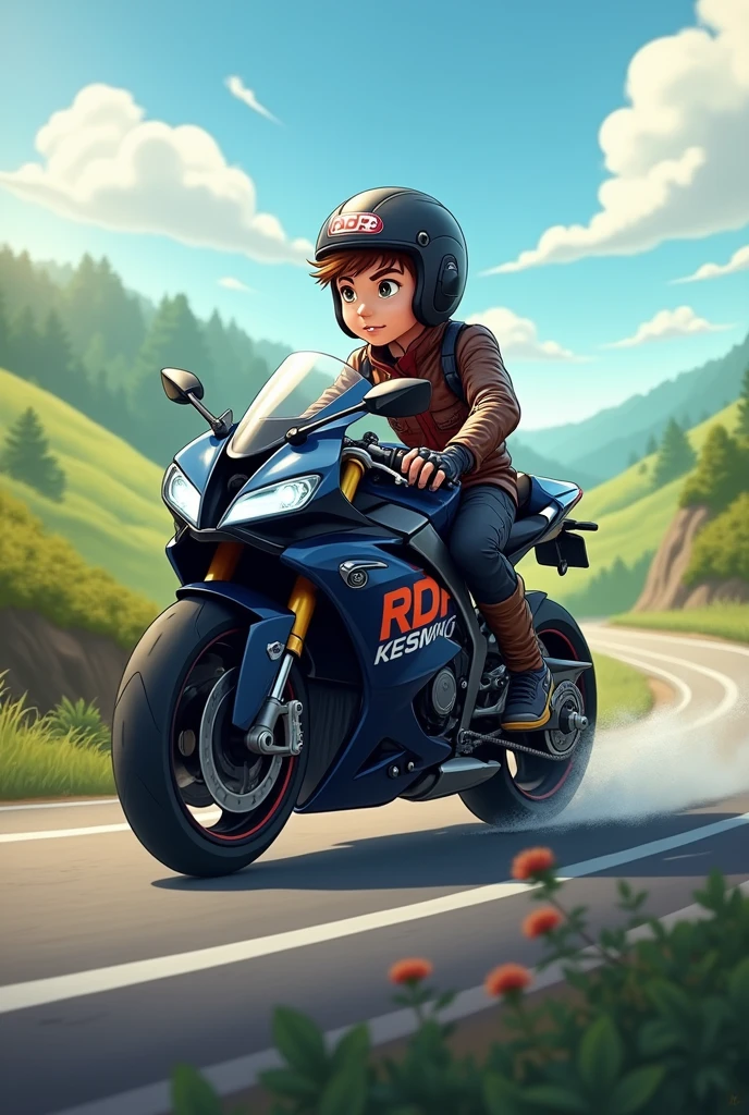 boy on motorcycle with RDRF letters