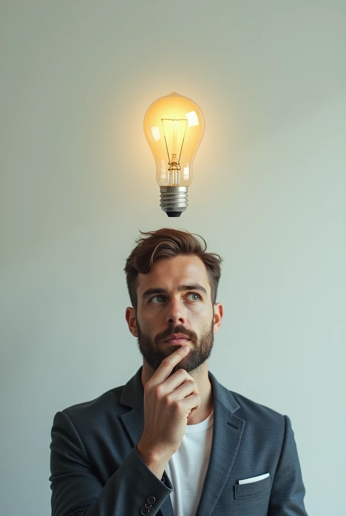 Man having an idea with a small light bulb above