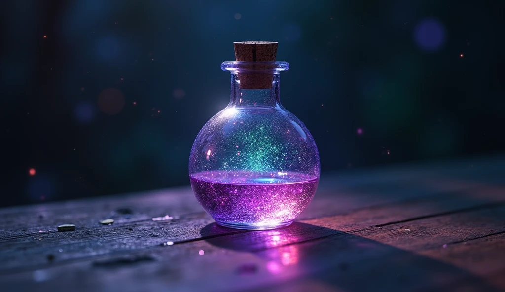 A Potion with a Iridescent, shifting between shades of violet, blue, and green depending on the angle of the light