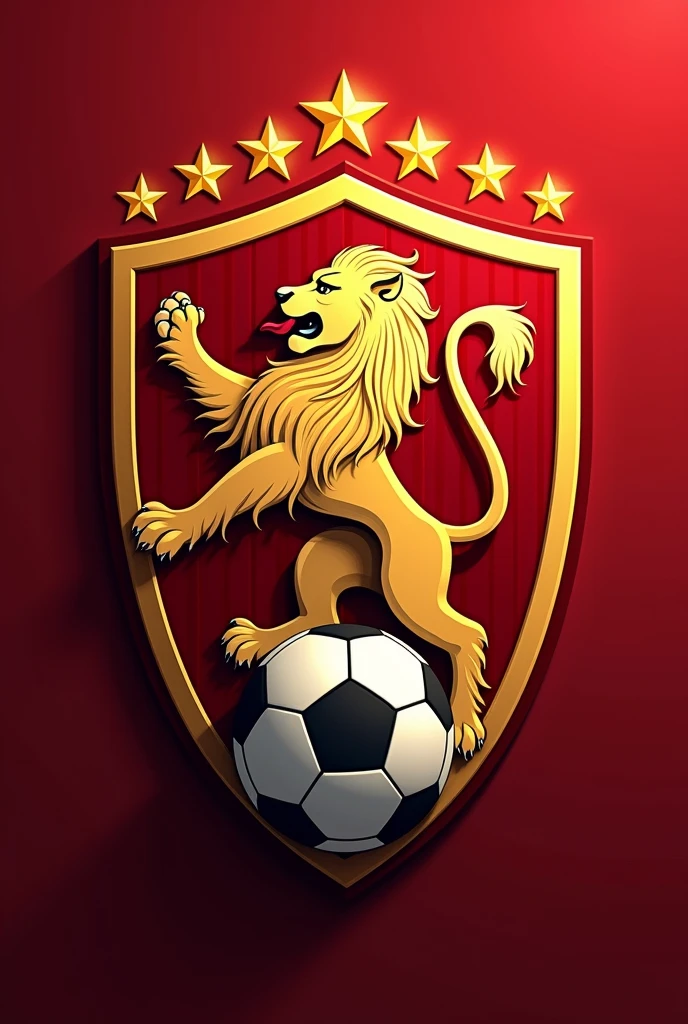 Create a shield for a football team with the Lion of Judah, add a soccer ball, add red color with stars from the city of Londrina, Paraná.