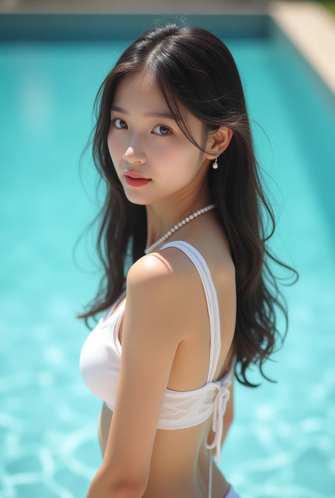 Realistic photos、Pay attention to the cute high school girl's face、bikini、Beautiful way to sit , Sit well, Taken from the opposite seat, skirt, High heels, pantyhose, White lace panties, Surprised expression, Perfectly styled long hair, Pearl Necklace. Sexy and cute schoolgirl standing next to the pool, gorgeous bikiniモデル, bikiniモデル, Swimsuit model, Black bikini, Blue bikini, Great face and body, , Wear a swimsuit, Beautiful woman, Beautiful idol beautiful girl model, エレガントなbikini, Models with an attractive body, Beautiful Model girl, Beautiful Model, , hot woman in a White bikini standing in front of a pool, gorgeous bikiniモデル, White bikini, wearing a White bikini, Swimsuit model, bikiniモデル, Perfect body and face, Beautiful body and face, Beautiful Model girl, Perfect face and body, Realistic bikini, Models with an attractive body, Beautiful female model, Perfect body, Silver , , gorgeous bikiniモデル, Beautiful Gemini, wearing a White bikini, Beautiful sci-fi , , Beautiful Gemini twins portrait, Perfect body and face, Beautiful symmetrical body, Beautiful and attractive woman, Perfect body, Realistic bikini、