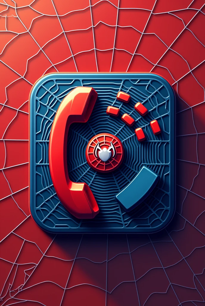 Create a dialer icon inspired by Spider-Man, featuring a vibrant red and blue color scheme with web patterns. The design should include subtle spiderweb motifs in the background, with a stylized phone handset or keypad in the foreground. Incorporate the Spider-Man logo or spider symbol subtly within the design, ensuring that it aligns with the overall theme. The icon should have a modern and sleek look, with a dynamic and energetic feel, capturing the essence of the Spider-Man character while remaining functional and easily recognizable as a dialer icon.