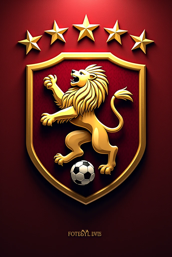 Create a shield for a football team with the Lion of Judah, add a soccer ball, add red color with stars from the city of Londrina, Paraná.