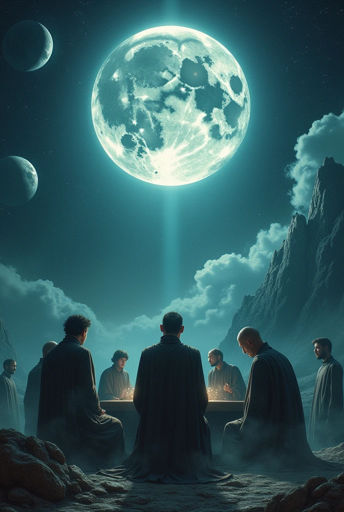 (Best quality)), ((masterpiece)), (detailed), mournfully,
, madly, Cosmos, committee,moon, Riddle, with deep thoughts , fantasy, Myths ,Time, spqce