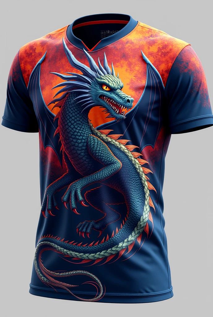 Make a 7th grade interclass soccer shirt with a dragon on the front and back