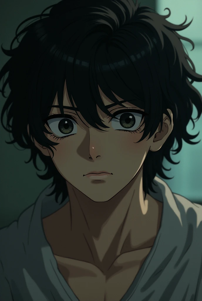 man, I have curly black hair, about shoulder length., Honey-colored skin, evangelion, Introvert, Dark circles under the eyes, Still face, นิ่งtaciturn, I don't like people, Sleep deprivation, black eyes, 8, Small eyes, taciturn