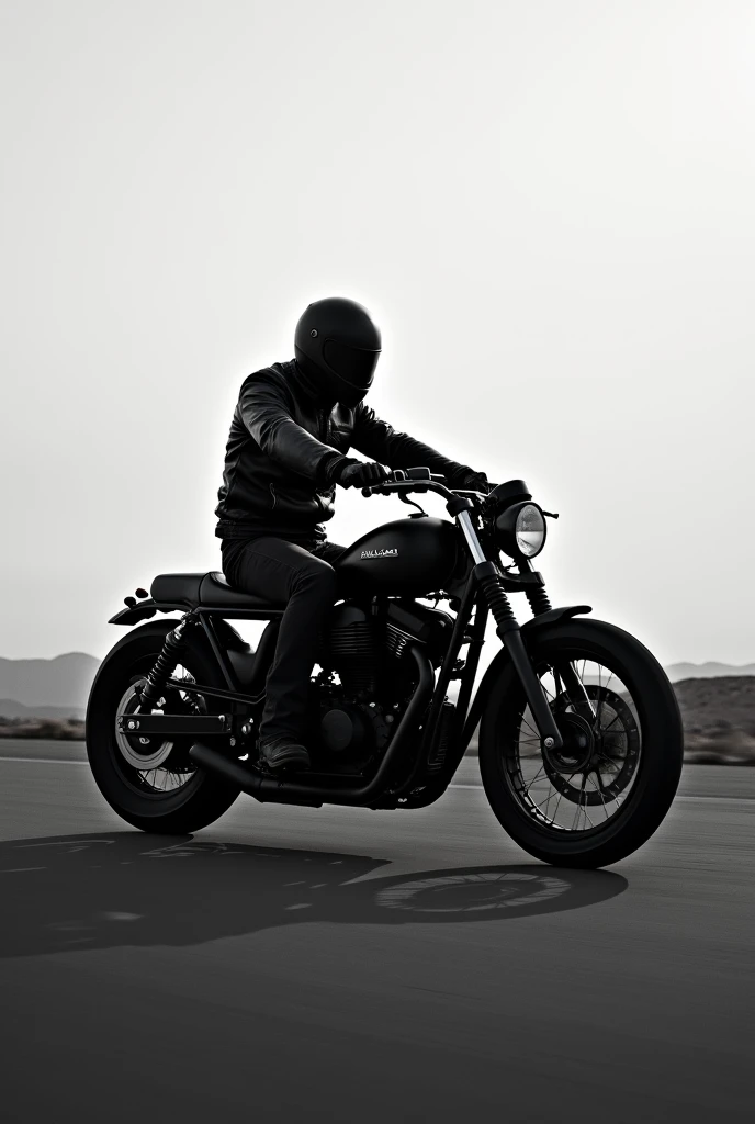 Create a black and white image of a lone motorcyclist and the bike is a naked one