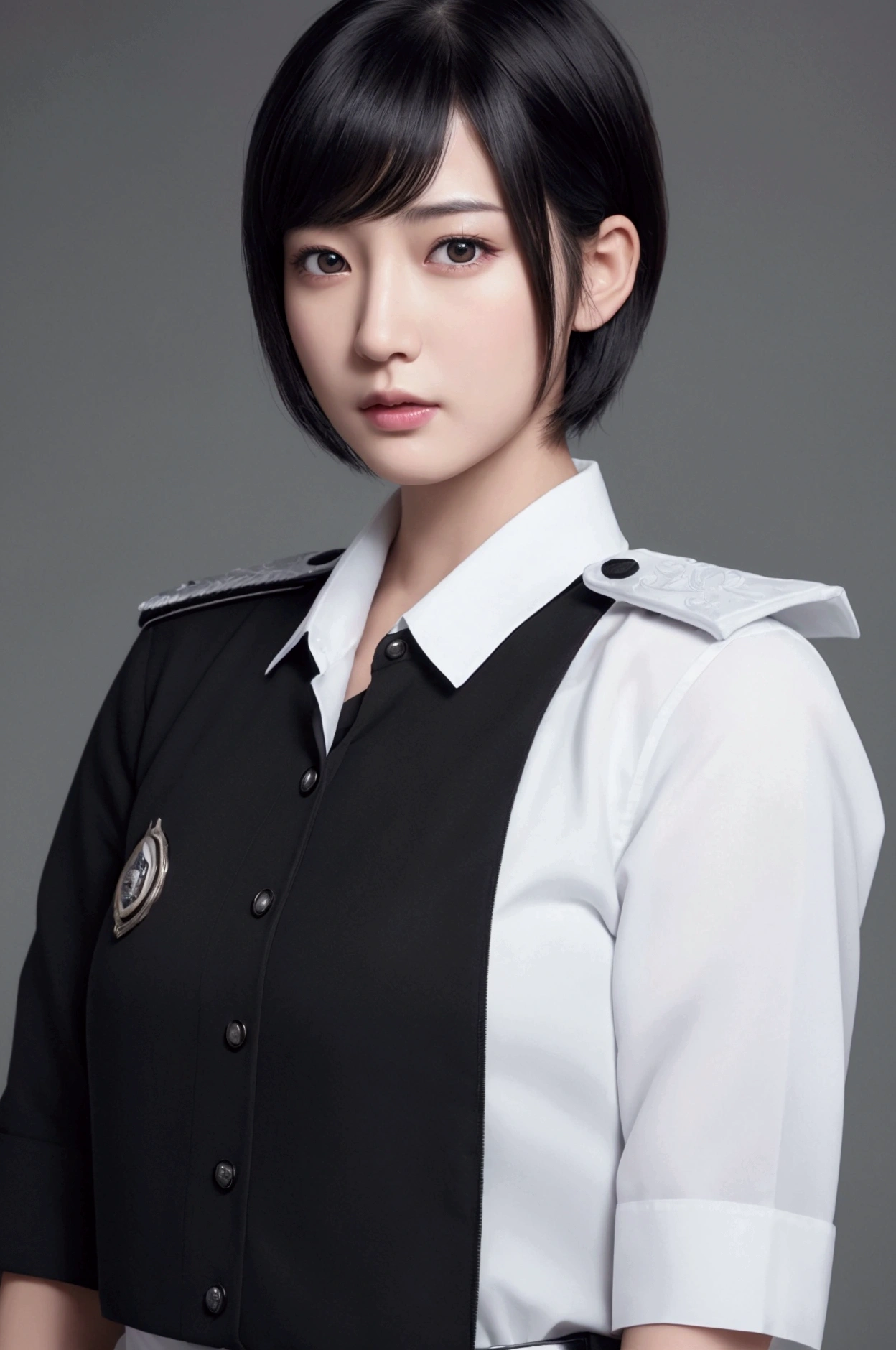 high quality, 最high quality, photo-Realistic, RAW Photos, Realistic, ultra Realistic 8k cg, Very detailed, High resolution, masterpiece, One person, short hair, Black Hair, black eye, Face and eye details, Intricate details, Detailed Texture, In detail,uniform、Officer、whole body