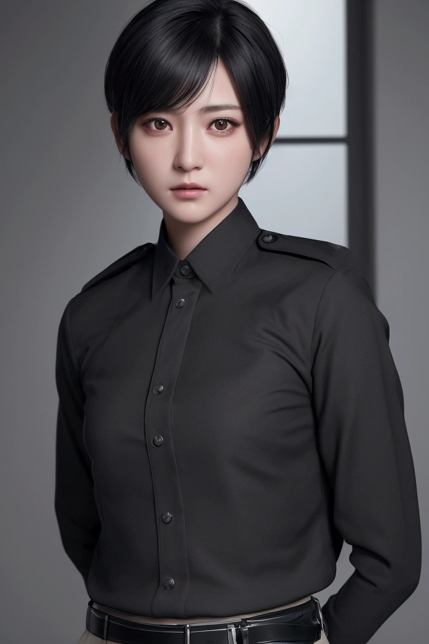 high quality, 最high quality, photo-Realistic, RAW Photos, Realistic, ultra Realistic 8k cg, Very detailed, High resolution, masterpiece, One person, short hair, Black Hair, black eye, Face and eye details, Intricate details, Detailed Texture, In detail,uniform、Officer、whole body