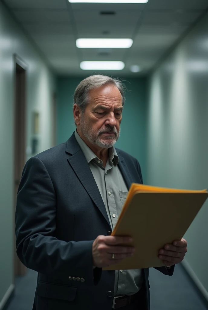 A sad man who has a document file in his hand, on the pretext of a big company, sees that company in a sad position