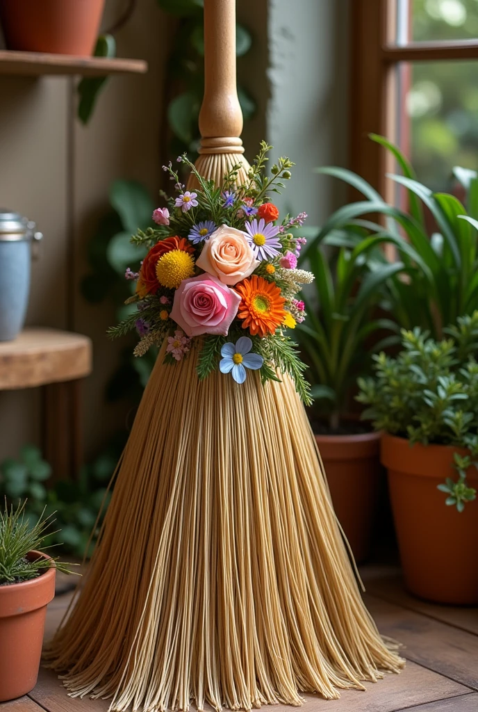 diy broom floral design