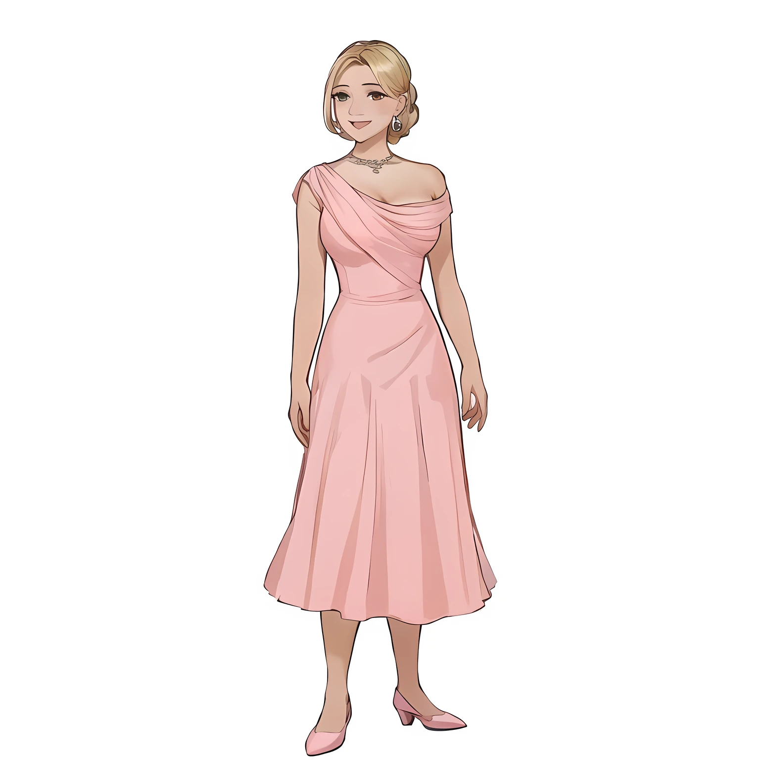 женщина in a pink dress стоит на фоне белого цвета, woman in dress, a semi-turned lady in an evening gown, digital art of elegance, Betty Cooper, in a flowing dress, dressed in a pink dress, Young woman in dress, a girl in a dress, Styled portrait in a formal pose, in a pink dress, digital color