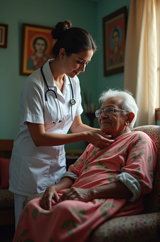 Care of an elderly Sri Lankan couple by a nurse