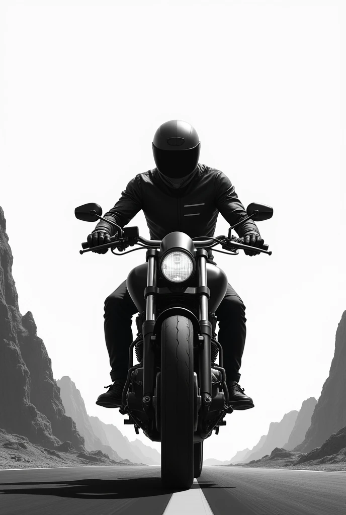Create a black and white image of a lone motorcyclist