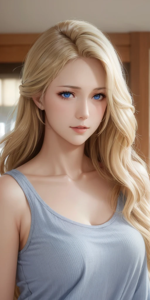 Elegant mature female, blue eyes, blonde hair, soft light, 4k resolution, high quality, beautiful cg