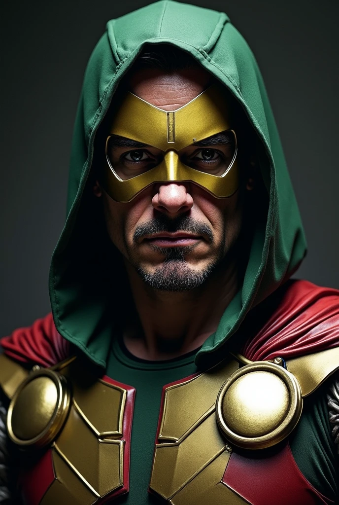 Robert Downey jr's face in dr. doom's costume