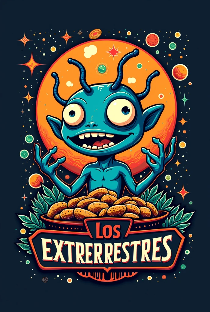 Create a logo for a chicharroneria and cevicheria called 'Los Extraterrestres' 