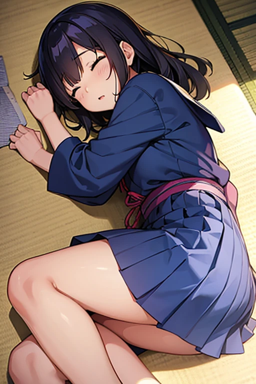 Cute Japanese high school girl taking a nap