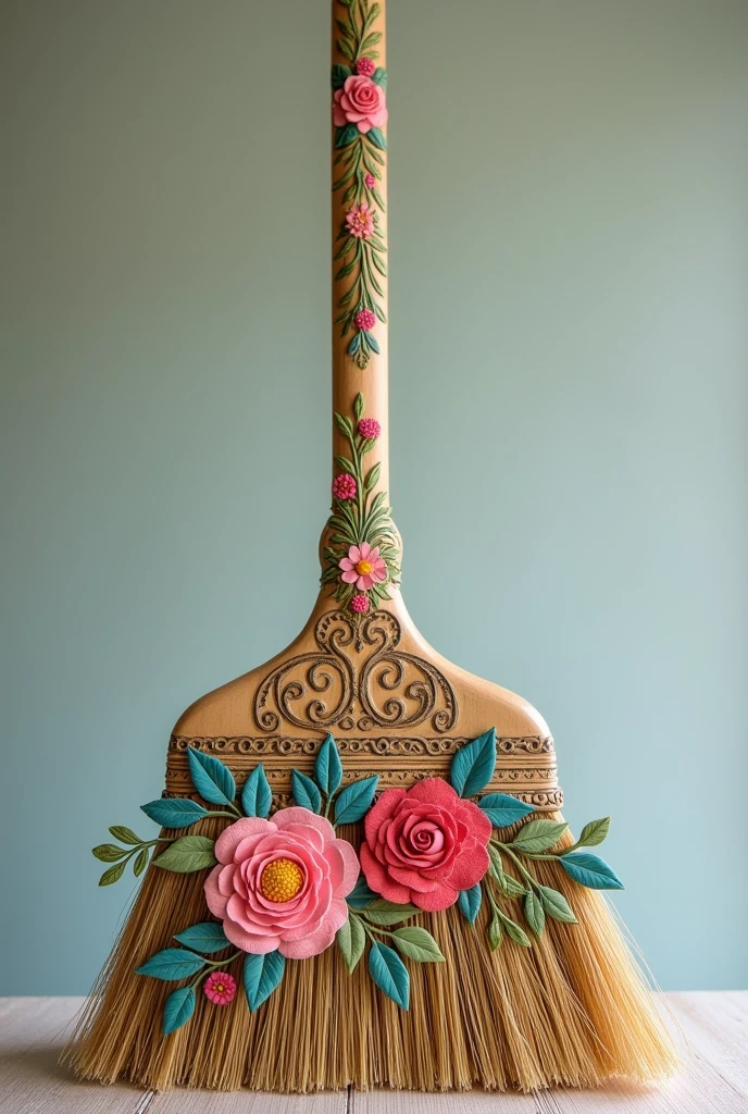 broom with floral diy design and the handle should be also designed