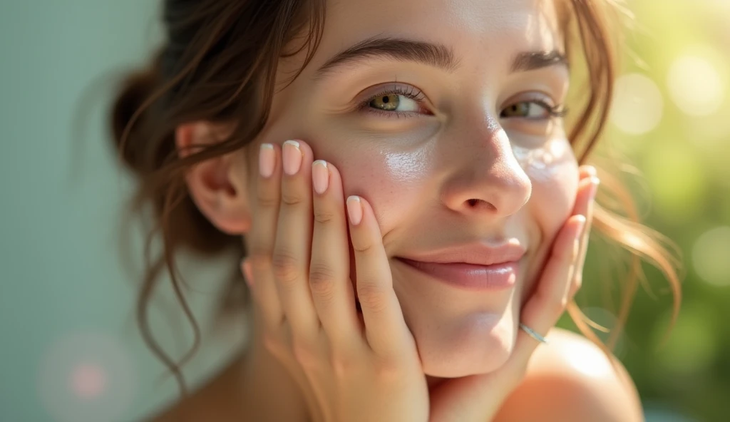 A young women, embodying the essence of proper skin cleansing, radiates a sense of purity and rejuvenation. Her serene environment complements her self-care routine. The mood captures tranquility and freshness, resonating with a feeling of renewal. Artists like Renoir and Monet have portrayed similar themes. To capture this image, set the camera to a soft focus, warm lighting, and a gentle vignette effect.