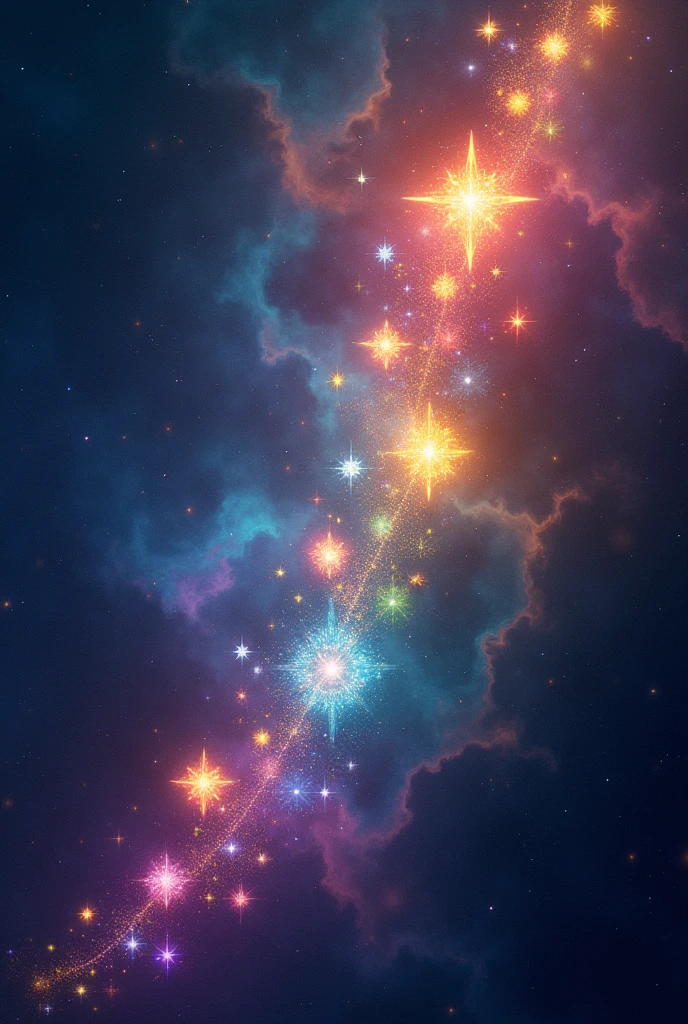 constellation of stars that is rainbow color connected by light beams 