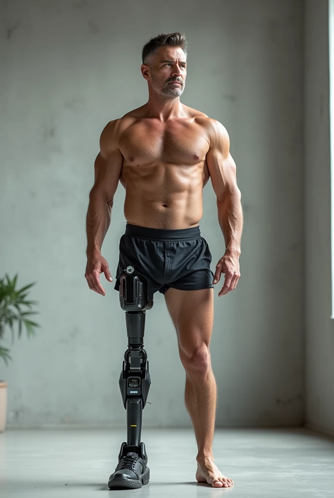 Create an image of a man with an above-the-knee amputation