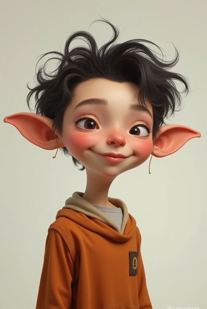 Tall lanky boy with big nose small mouth big ear almond eyes and very little facial hair

