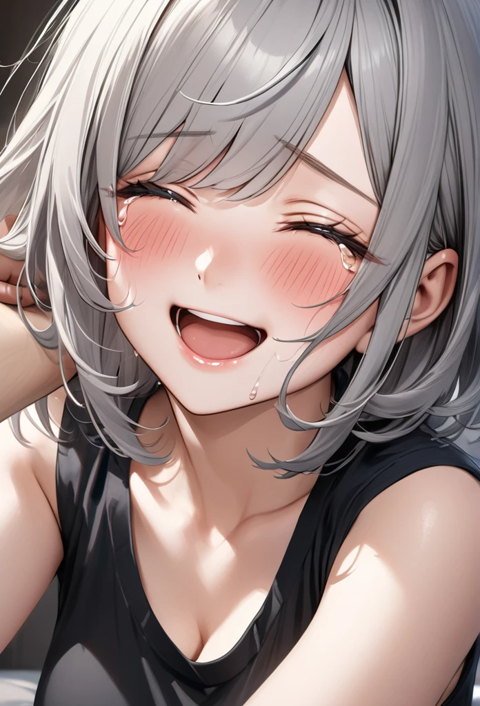 Ultra-realism、Blushing, smile, Gray Hair、Shortcuts, chest, tears,