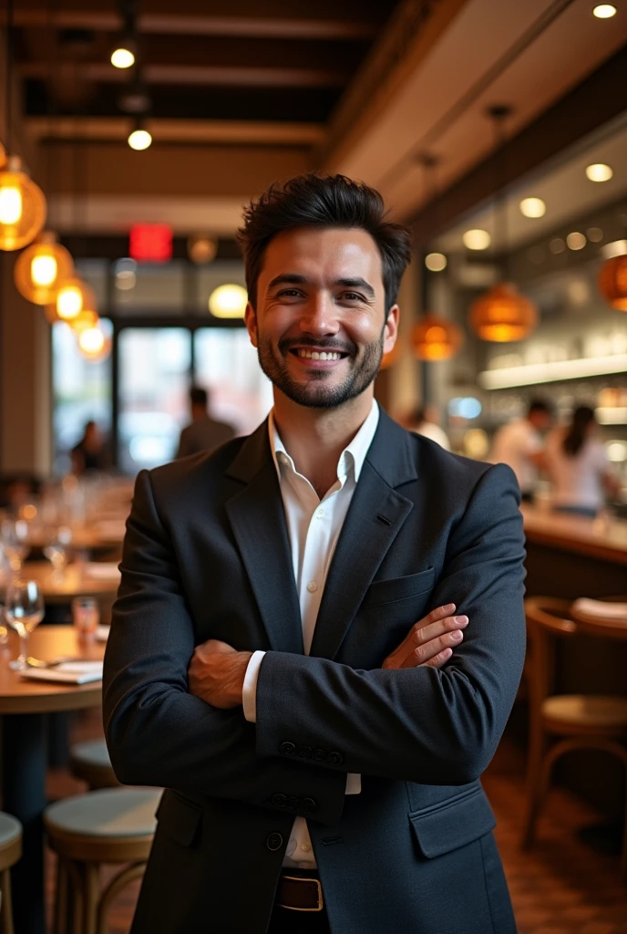 Restaurant owner in the Restaurant 
Restaurant clearly visible