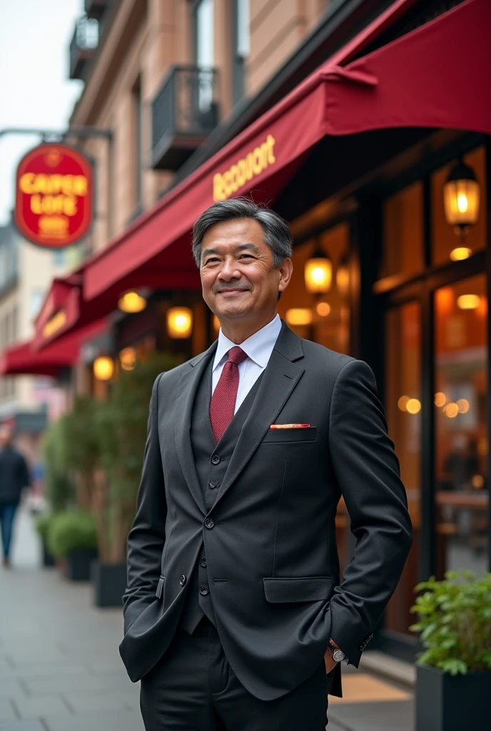 Restaurant owner is there outside Restaurant
Restaurant clearly visible.