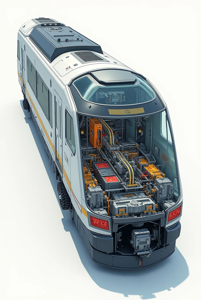 Internal system of an electric locomotive , where its traction system is displayed, its steering system, motor, battery and everything it carries