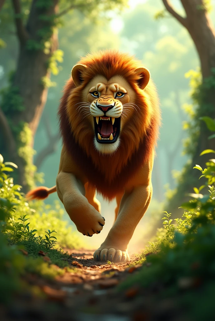 Running lion to forest animation