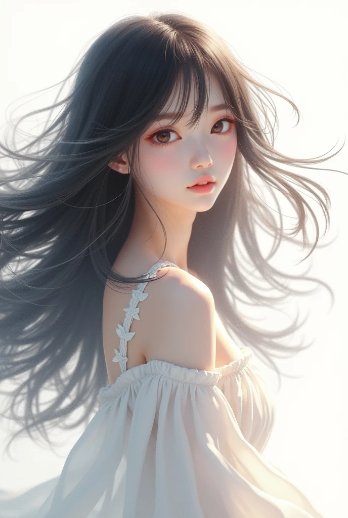 Reiyo Matsumoto,Fluttering Hair,White background