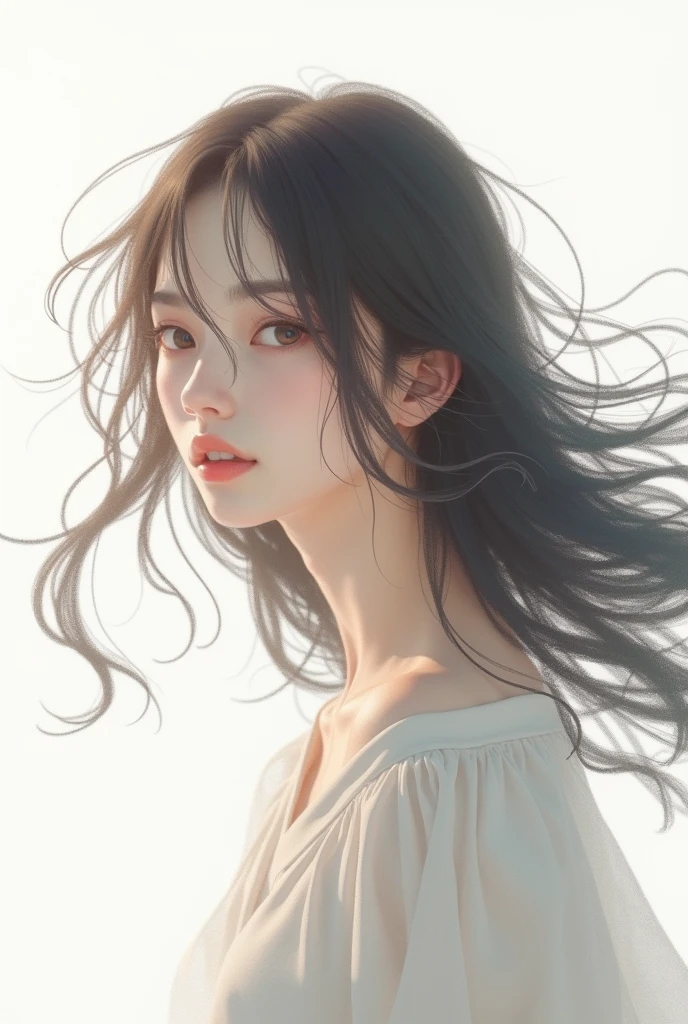 Reiyo Matsumoto,Fluttering Hair,White background