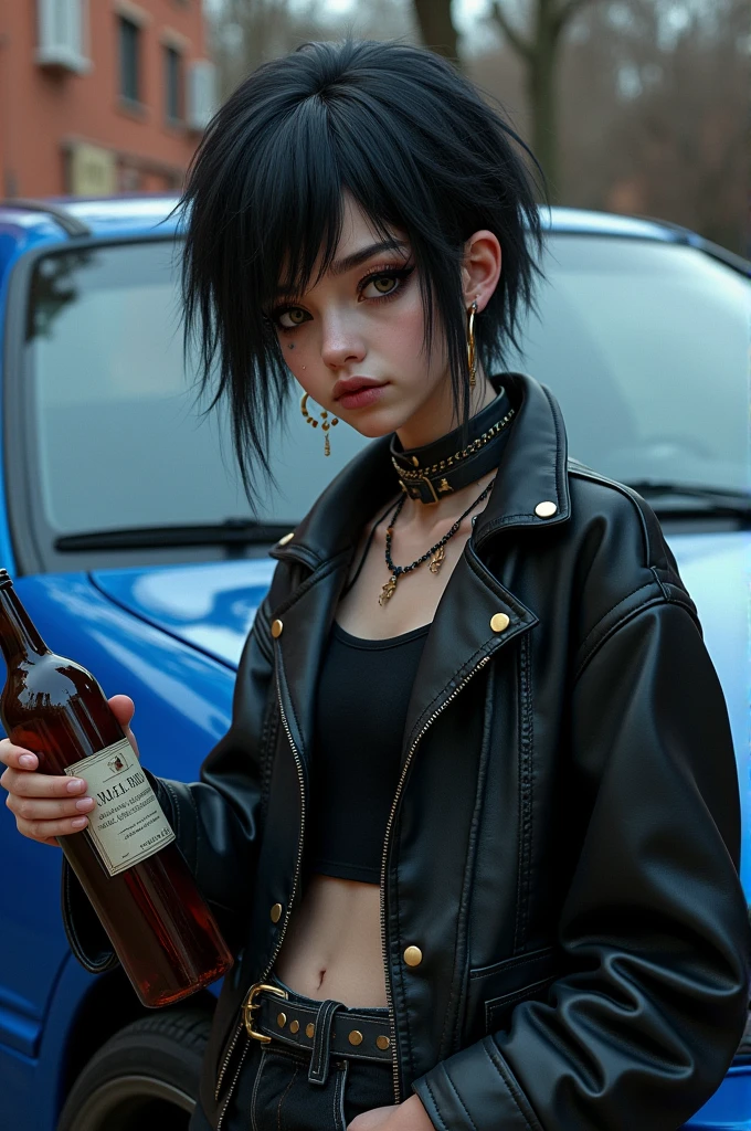 Emo kid with money and a blue Honda Civic bottle of wine