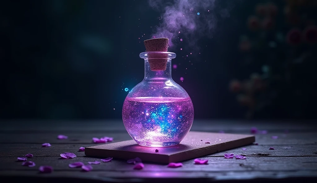 A Potion with a Iridescent, shifting between shades of violet, blue, and green depending on the angle of the light